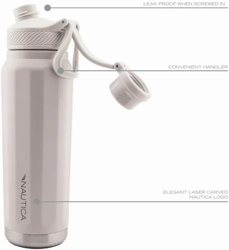 Vista 6 de Nautica Botella de hidratación de 25 onzas con aislamiento al vacío de doble pared, a prueba de fugas y sin BPA (gris claro)