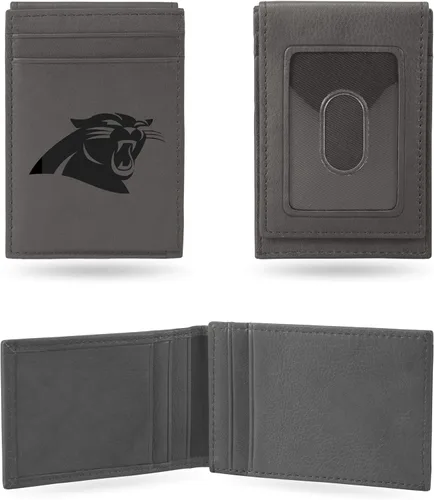 Vista 23 de Rico Industries - Cartera de bolsillo frontal con grabado láser NFL de fútbol, gris, compacta/cómoda/delgada