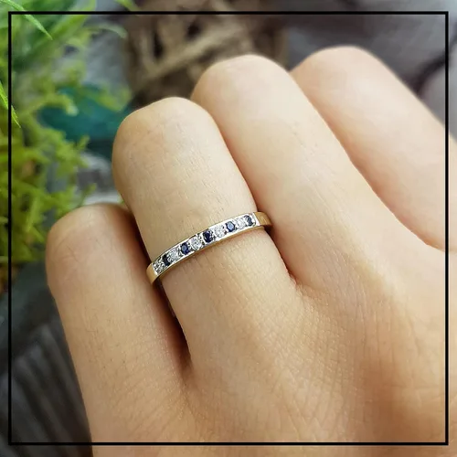 Vista 2 de Dazzlingrock Collection Anillo apilable redondo de oro de 10 quilates con zafiro azul y diamante blanco para mujer