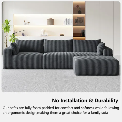 Vista 12 de 108" Cloud Couch Modular Sectional Sofa for Living Room, L Shaped Boneless Couch with Deep Seat Chaise, No Assembly Required Foam Sleeper Sofa for