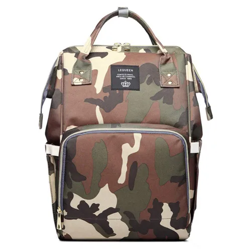 Vista 10 de Bolsa de pañales con estampado de leopardo, mochila multifunción para el cuidado del bebé, bolsa de viaje impermeable para mamá, color marrón
