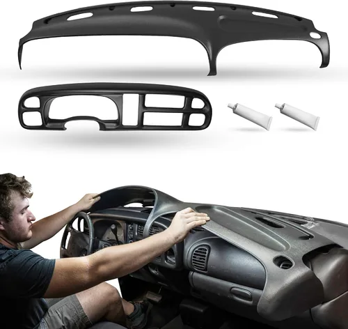 Vista 13 de DASHSKIN Tapa moldeada para salpicadero compatible con Dodge Ram 1500 1998 1999 2000 2001 (98-02 Ram 2500 y 3500) en negro universal, fabricado