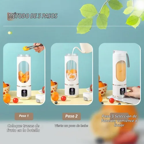 Vista 5 de Portable Blenders Bottles for Shakes and Smoothies, USB Rechargeable 1500mah Battery 3 Speed Cooking Machine with Display, 450ML Electric Juicer Cup