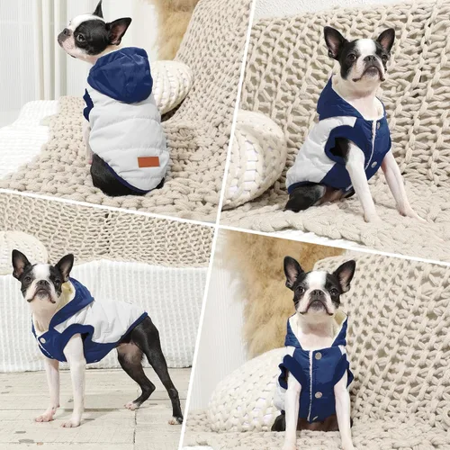 Vista 3 de Vecomfy Sudadera con capucha para perro extra cálida con forro polar en invierno para perros medianos, abrigo para mascotas con capucha, beige