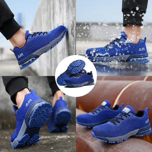 Vista 6 de HiHatide - Zapatos con punta de acero para hombre, zapatos de trabajo, zapatos de seguridad, con amortiguación de aire, ligeros, antideslizantes