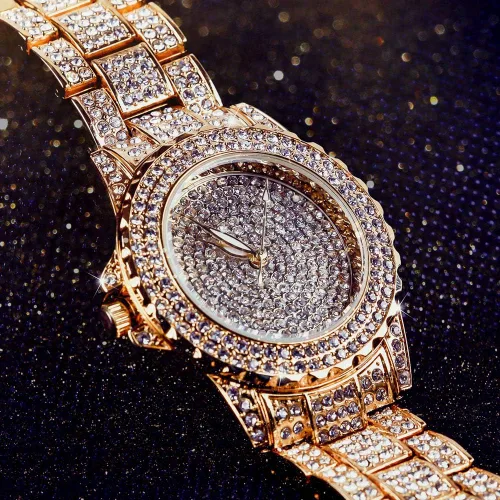 Vista 6 de Smalody Round Luxury Women Watch Crystal Rhinestone Diamond Watches Stainless Steel Wristwatch Iced Out Watch with Japan Quartz Movement for Women