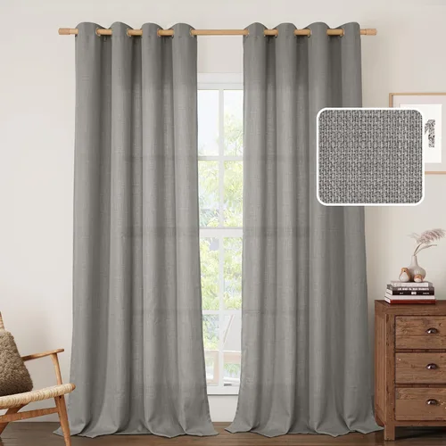 Vista 26 de LAMIT Cortinas de lino marrón caramelo para sala de estar, 84 pulgadas, de lino sintético, texturizado, filtrante de luz, paneles de privacidad