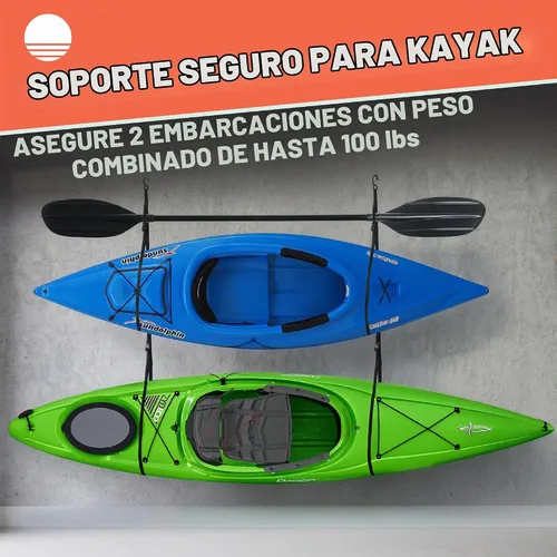 Vista 5 de Kayak Rack -Capacity Wall or Ceiling Storage Straps for Surfboards, Paddleboards, SUP, or Canoe - Adjustable Kayak Hanger by RAD Sportz