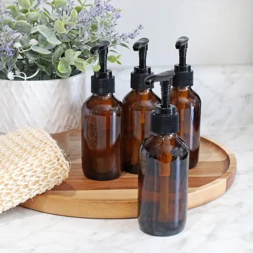 Vista 2 de Cornucopia Brands Botellas de vidrio ámbar de 4 onzas (paquete de 4) ideales para lociones, jabón líquido, aromaterapia y más