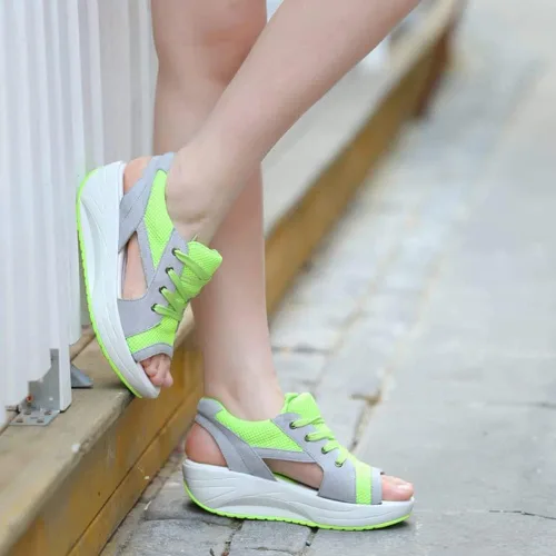 Vista 3 de Tracuna Sandalias de verano con cordones y paneles de contraste, zapatos de verano para mujer, sandalias de plataforma, cuñas y ocio deportivo