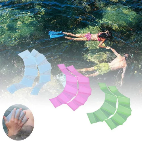 Vista 2 de DDN FO - 3 pares de aletas de natación unisex tipo rana, fajas de silicona, aletas de mano, aletas de palma, guantes de palma, remo para deportes