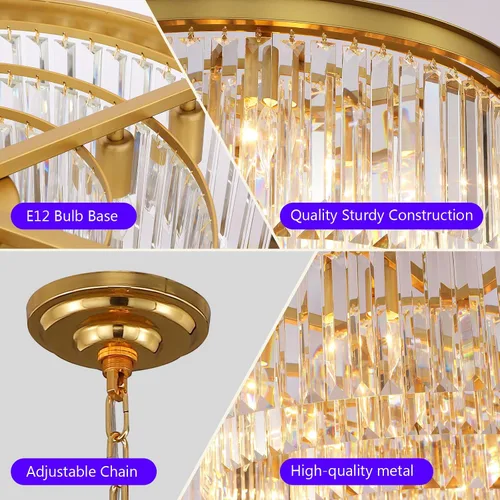 Vista 4 de Candelabros de cristal de cobre, lámparas de techo modernas y contemporáneas, mini candelabro de 3 niveles, 8 luces colgantes, iluminación colgante