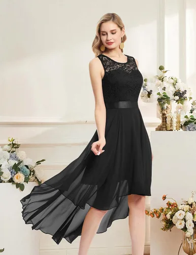 Vista 2 de BeryLove Vestido de cóctel de encaje formal para mujer, fiesta de invitada Negro