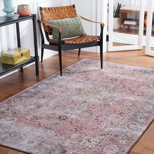 Vista 9 de SAFAVIEH Alfombra lavable Tucson Collection - 2 pies 6 pulgadas x 4 pies, rosa y beige, antideslizante y fácil de limpiar, ideal para sala de estar