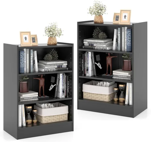 Vista 15 de Giantex Estantería de 3 cubos, color negro, estantería abierta de 3 niveles con estantes ajustables, dispositivo antivuelco, organizador