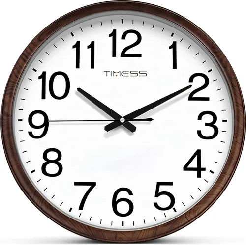 Vista 10 de Reloj de pared TIMESS, acabado clásico estilo madera, de 11 pulgadas, silencioso, sin tictac, funciona con pilas, de cuarzo, analógico