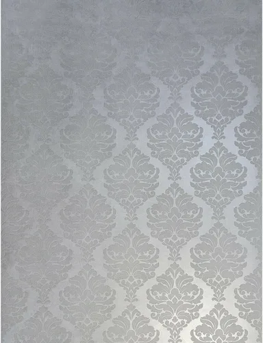 Vista 3 de Papel Pintado Flocado Gris Plata Metálico Flocado Damasco Terciopelo Revestimientos De Paredes 3D