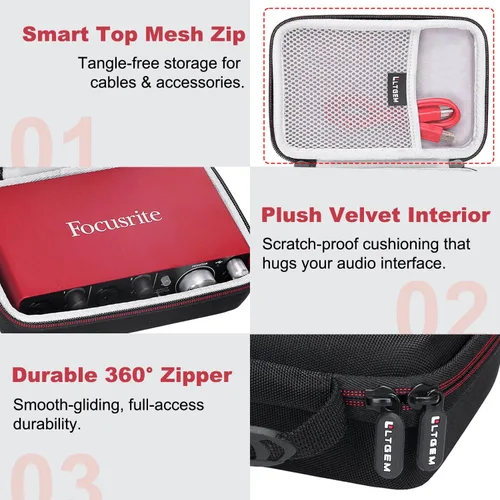 Vista 4 de LTGEM - Funda para interfaz de audio USB Focusrite Scarlett 2i2/Solo de 4ª generación Hard EVA Shell, Water-Resistant, Shock Protection