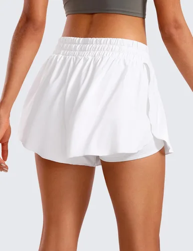 Vista 2 de CRZ YOGA Pantalones cortos de correr 2 en 1 para mujer, cintura alta, secado rápido, para atletismo, gimnasio, descanso, entrenamiento, lindas