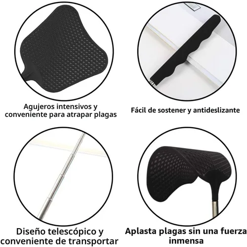 Vista 3 de Matamoscas telescópicos, matamoscas de plástico duradero, resistente, matamoscas con mango de acero inoxidable para interior/exterior/aula