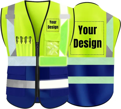 Vista 35 de Chaleco de seguridad de alta visibilidad Personaliza tu logotipo chaleco de seguridad protector, Negro