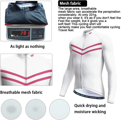 Vista 2 de Lo.gas Maillot de ciclismo para hombre, manga cortalarga, camisas de ciclismo con cremallera completa con bolsillos, ropa de bicicleta de carretera