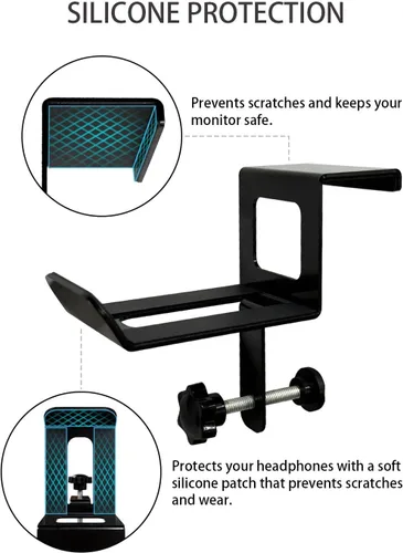 Vista 2 de Soporte trasero de monitor para auriculares, no necesita adhesivo, organizador de escritorio que ahorra espacio, compatible con diferentes monitores