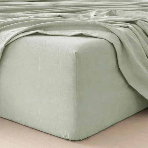 Vista 33 de MooMee Sábana bajera ajustable únicamente, 100% algodón lavado con textura tipo lino, transpirable, duradera, suave, cómoda, bolsillo profundo se