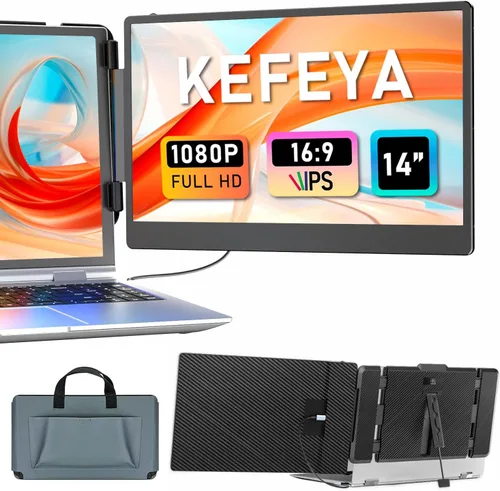 Vista 9 de KEFEYA Extensor de Pantalla para Laptop, Extensión de Monitor Portátil de 14" FHD 1080P IPS de Doble Pantalla, Monitor Portátil para Laptops