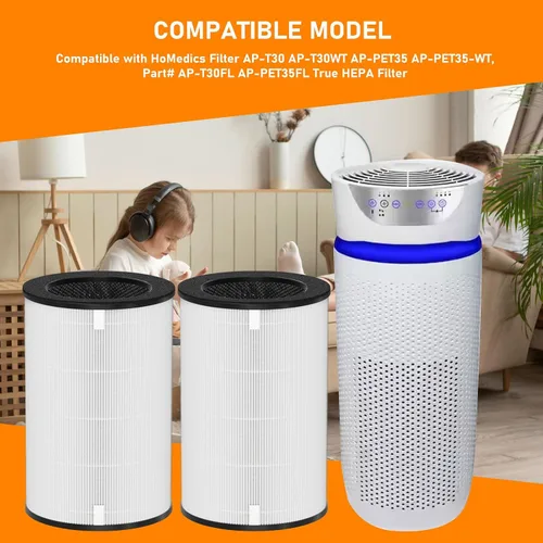 Vista 4 de AP-T30 Filtro de repuesto True HEPA compatible con HoMedics AP-T30 AP-T30WT AP-PET35 AP-PET35-WT purificador de filtro de aire, parte # AP-T30FL