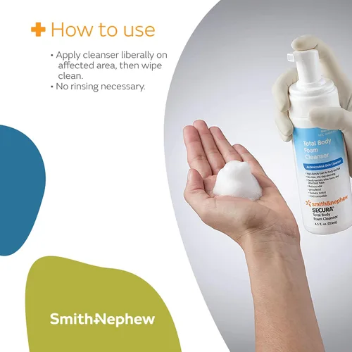 Vista 7 de Smith & Nephew 59430200 SECURA Limpiador de espuma corporal total, limpiador corporal sin agua, 4.5 onzas
