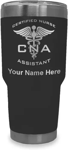 Vista 32 de LaserGram Vaso aislado al vacío de 20 onzas, asistente de enfermera certificada por CNA, grabado personalizado incluido (negro)