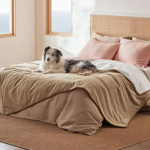Vista 30 de Bedsure - Mantas impermeables para perros pequeños - Manta de felpa de sherpa con impresión suave lavable para perros y gatos, protector de muebles