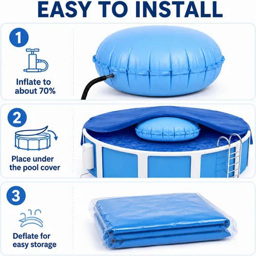 Vista 5 de Hungdao 2 almohadas de piscina para sobre el suelo de 4 x 4 pies, cubierta de globo, para invierno, inflable, redonda, para piscina, accesorios