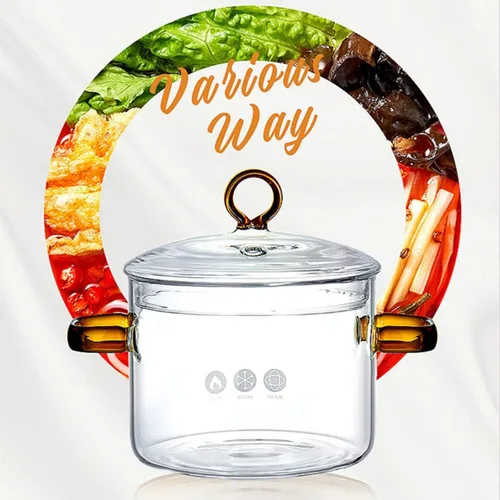 Vista 4 de ERINGOGO Cacerola de vidrio con tapa, olla de cocina de 50 onzas con tapa y asa, utensilios de cocina de vidrio de borosilicato alto, olla a fuego