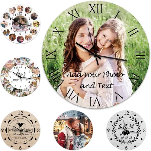 Vista 9 de Qingxily Reloj personalizado con imagen, relojes personalizados para paredes, reloj con foto personalizado, regalo para el día de San Valentín, día