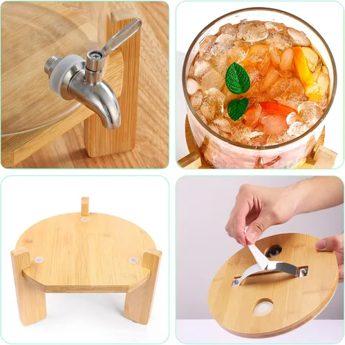 Vista 4 de Dispensador de bebidas, dispensador de bebidas de vidrio de 2.1 galones con soporte, dispensador de agua de vidrio con espita, dispensadores