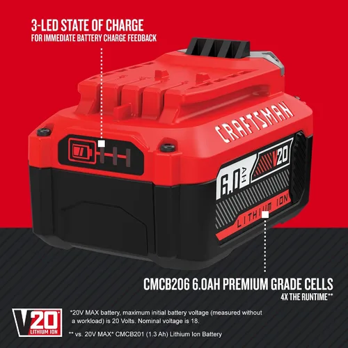 Vista 5 de Batería de herramienta eléctrica de iones de litio CRAFTSMAN V20 6Ah (CMCB206)