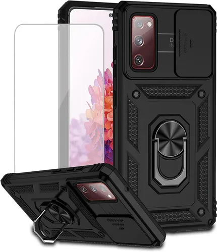 Vista 12 de Funda para Galaxy S20 FE 5G, Samsung S20 FE SM-G781U con protector de pantalla de vidrio templado y cubierta de cámara deslizante, anillo magnético