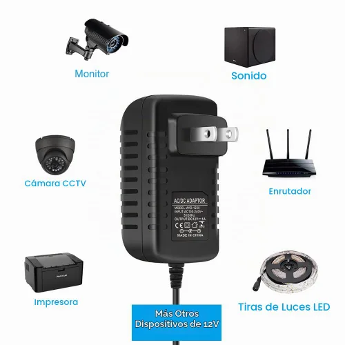 Vista 7 de Fuente de alimentación LED de 12 V 1 A, fuente de alimentación de adaptador de CA de 12 W, transformador de 100-240 V CA a 12 V CC, fuente