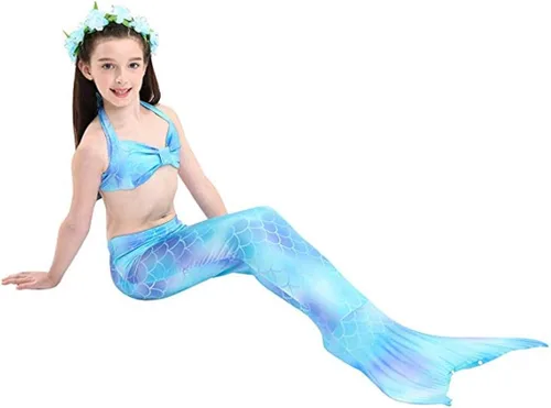 Vista 3 de Traje de baño de cola de sirena con monoaleta para niñas, conjunto de bikini