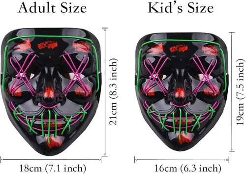 Vista 3 de Máscara de Purga para niños y adultos, 2 colores con luz LED, máscara de máscaras con 3 modos de luz para Halloween fiesta festival