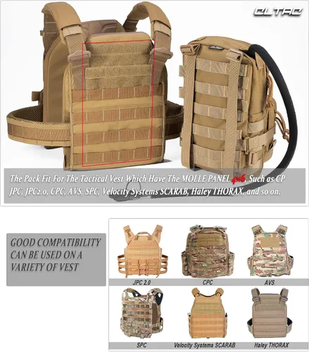 Vista 6 de Paquete de Hidratación Táctica Pequeña MOLLE Transportador de Vejiga de Agua para Exteriores para Chaleco Mochila, Negro, Mochilas Daypack