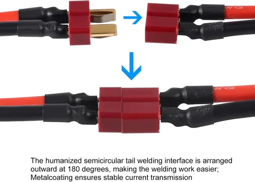 Vista 3 de 6 pares de conectores de enchufe en T hembra macho 12AWG 2.165 in cable de extensión compatible con RC Lipo Cable de batería Drone Car Boat Conexión