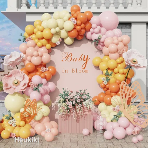 Vista 9 de Kit de arco de guirnalda de globos de color rosa, amarillo y naranja, globos de látex rosa pastel y amarillo para bebé en flor, cumpleaños, abeja