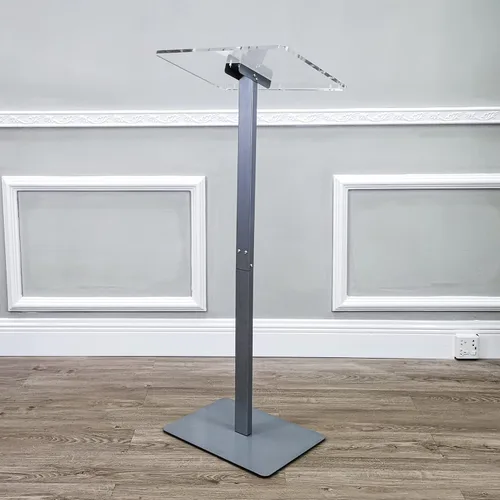 Vista 7 de FixtureDisplays® Podio acrílico para piso, poste de aluminio y base - transparente y plata 119741