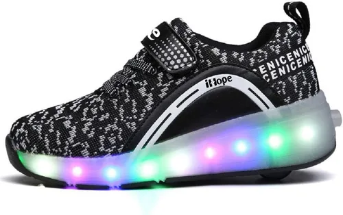 Vista 2 de SDSPEED - Zapatos deportivos de patinaje para niños con ruedas individuales de LED