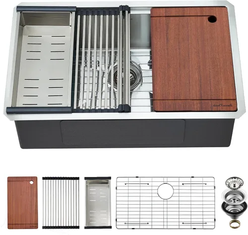 Vista 11 de Fregadero de cocina de montaje inferior, fregadero de cocina de 24 x 19 pulgadas, fregadero de cocina de acero inoxidable calibre 16, fregadero