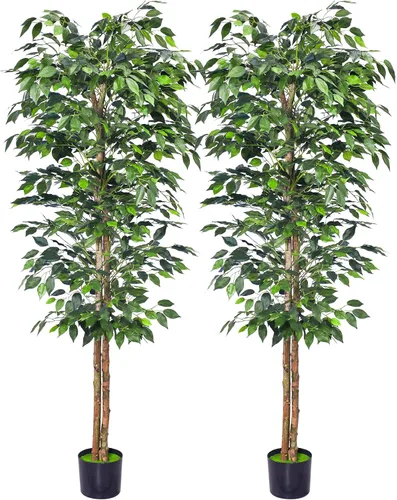 Vista 9 de HAIHONG Árbol de Ficus Artificial de 5 Pies, Plantas de Seda Artificial con Maceta de Vivero de Plástico Resistente, Árboles de Ficus Artificiales
