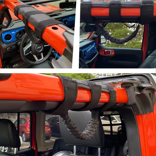 Vista 7 de 2x Asas de Agarre de Barra Enrollable para Jeep Wrangler YJ TJ JK JKU JL JLU Sports Sahara Freedom Rubicon Unlimited X Gladiator JT 1955-2022 Negro